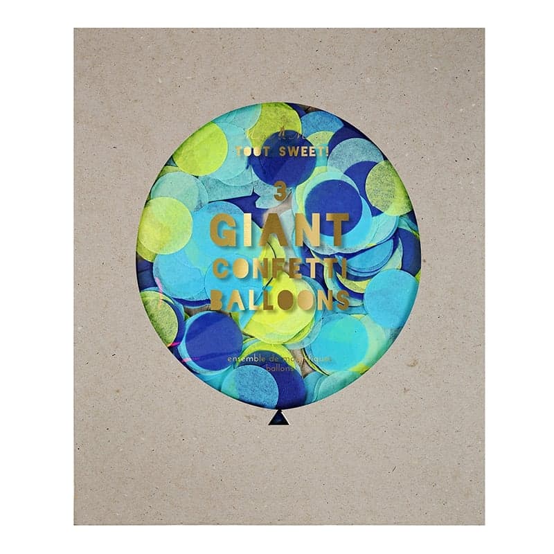 Meri Meri - 3 Ballons Géants à Confetti - Bleu