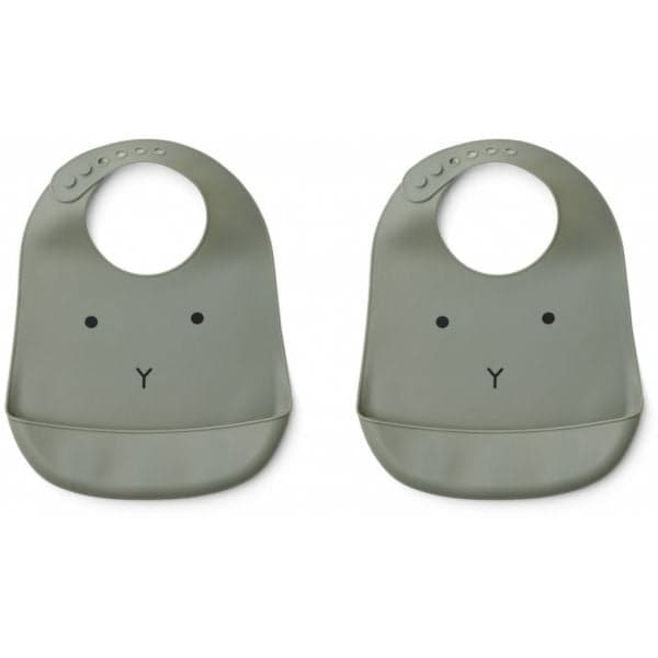 Liewood - Bavoirs Tilda en silicone - Lapin Vert Kaki - Set de 2