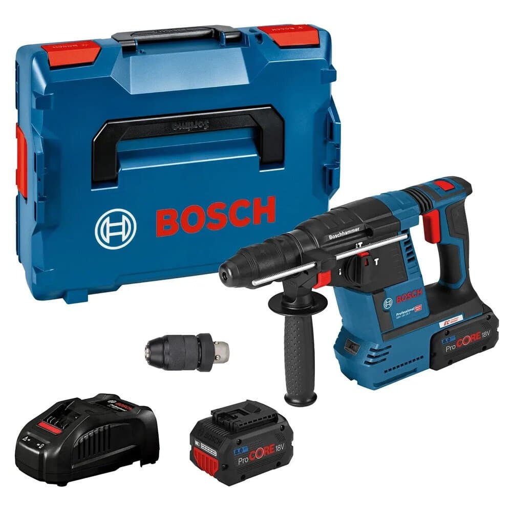 Bosch Professional Akku-Bohrhammer GBH 18V-26F mit 2x 8.0Ah & Zubehör in L-Boxx