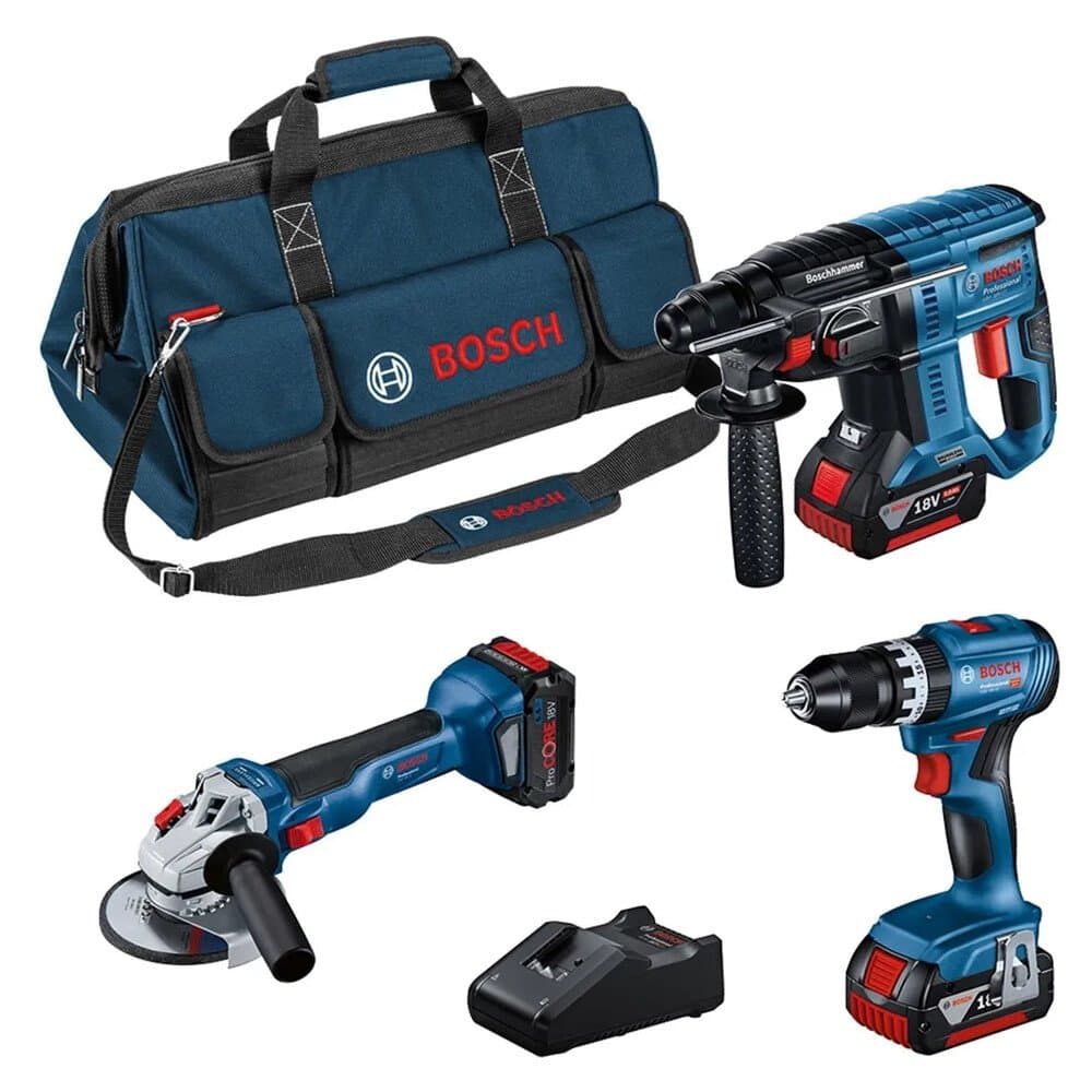 Bosch Professional Combi-Kit GSB + GWS + GBH mit 3 Akkus & GAL in Tasche