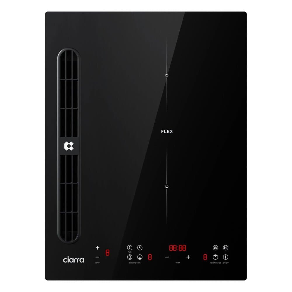 CIARRA Kochfeld mit Dunstabzug 39 cm Kochfeldabzug 2 Zonen mit Boost Funktion Flex Zone 3565W CBBEH392BF