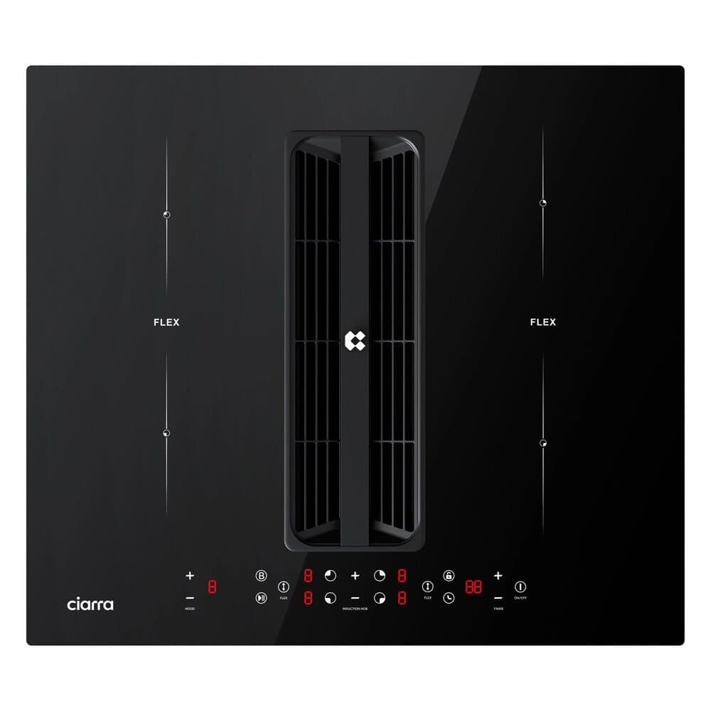CIARRA Kochfeld mit Dunstabzug 60 cm Kochfeldabzug 4 Zonen mit Integriertem Plasma System 2 Flex Zonen Boost 7165W CBBEH594BBFF