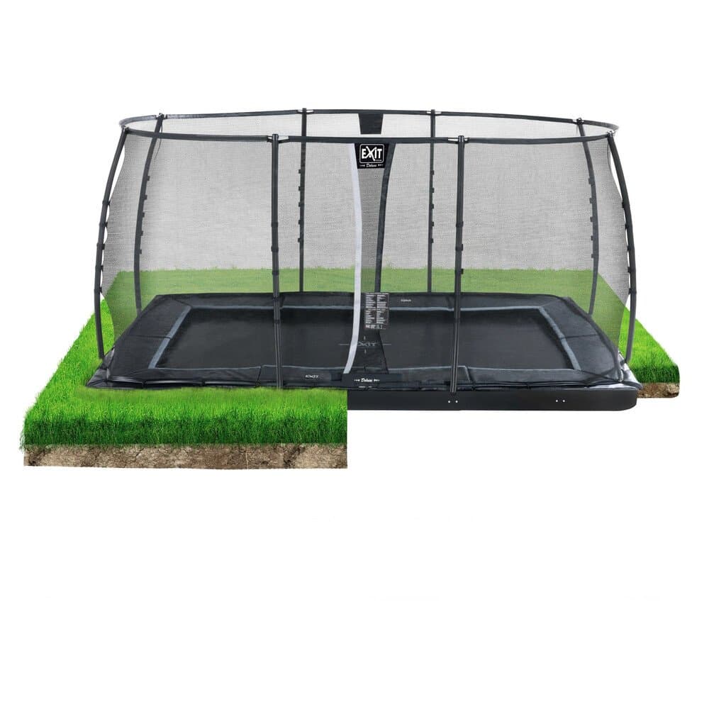EXIT Dynamic Ebenerdiges Trampolin 244 cm x 427 cm mit Sicherheitsnetz Schwarz
