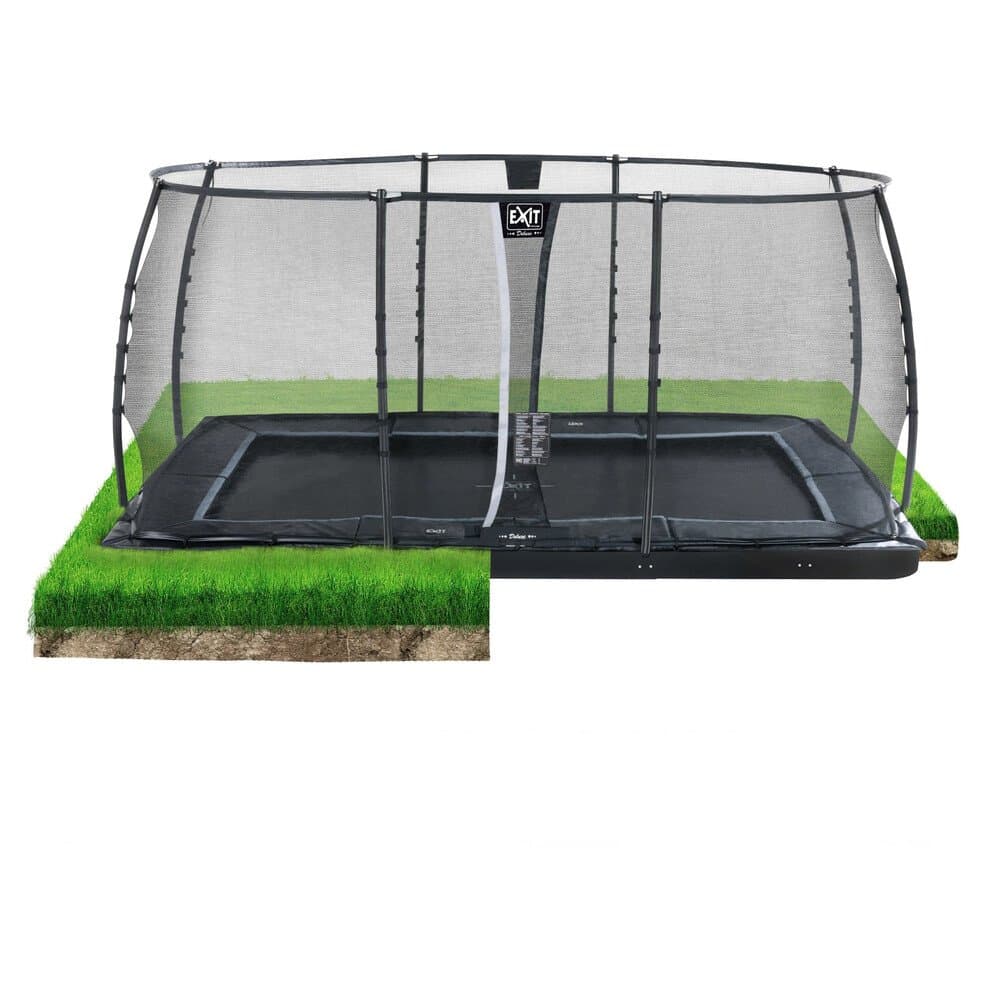 EXIT Dynamic Ebenerdiges Trampolin 275 cm x 458 cm mit Sicherheitsnetz Schwarz