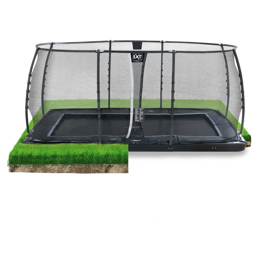 EXIT Dynamic Ebenerdiges Trampolin 305 cm x 519 cm mit Sicherheitsnetz Schwarz