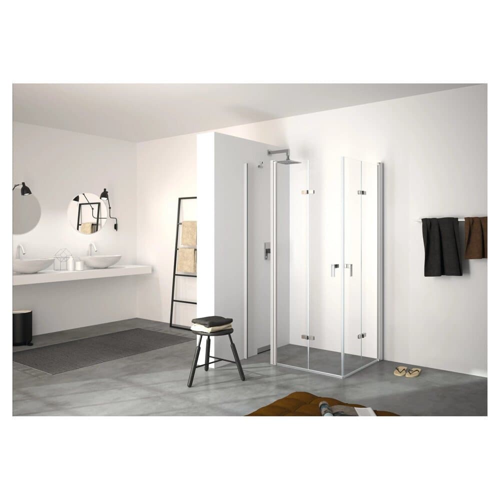 Hüppe Schwingfalttür Design Pure festes Segment BxH: 140 cm x 190 cm L Silber HG