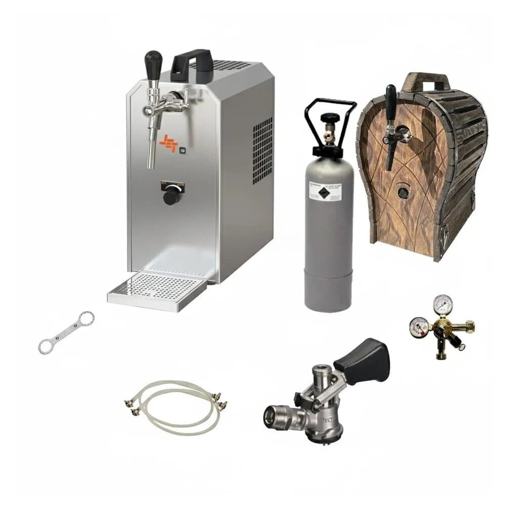 Ich-Zapfe Zapfanlage Jet 30 1- Trockenkühler 35 L/h mit Holzfass Kombi Silber Metall