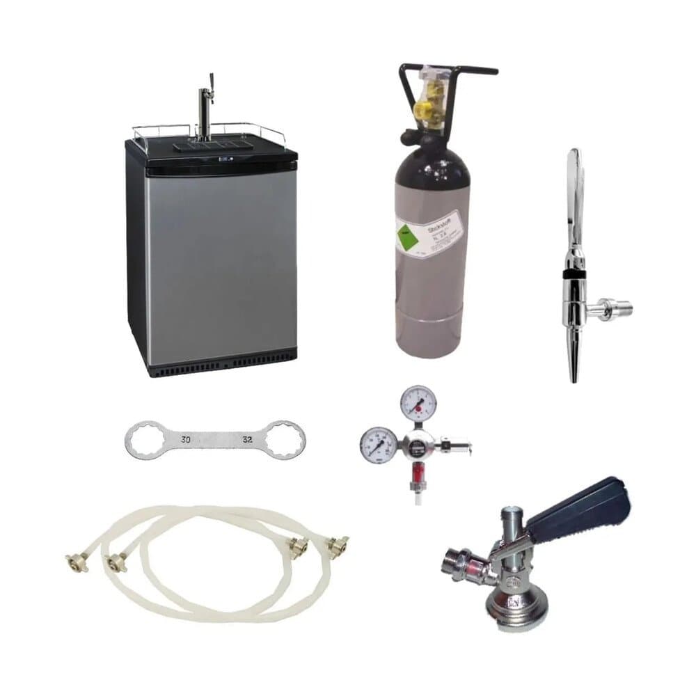 Ich-Zapfe Zapfanlage-Set für Cold Brew Kaffee 50 l Fasskühlschrank Stickstoff-System Dreikant Silber Metall