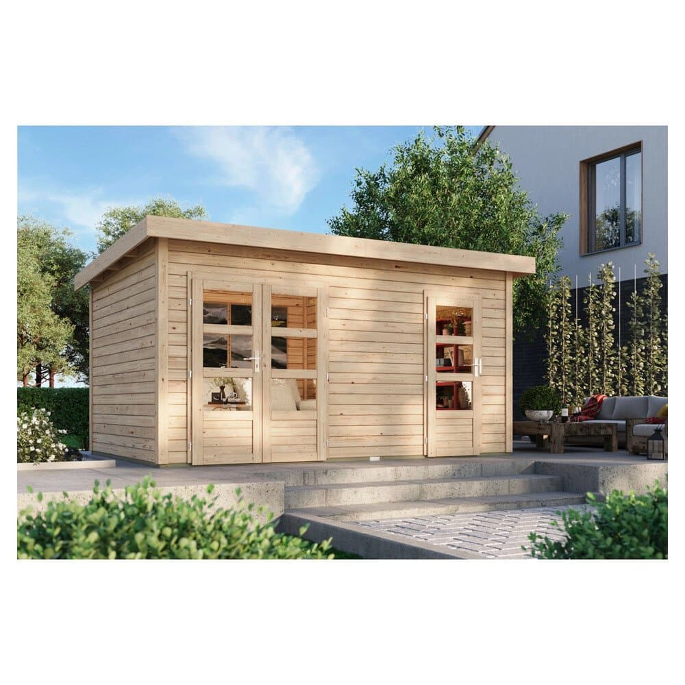 Karibu Holz-Gartenhaus Glostrup Natur Flachdach Unbehandelt 420 cm x 270 cm