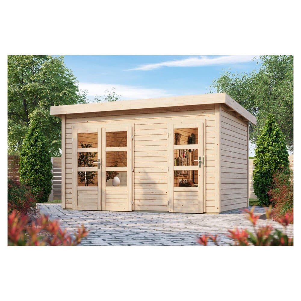 Karibu Holz-Gartenhaus Skanderborg Natur Flachdach Unbehandelt 360 cm x 240 cm