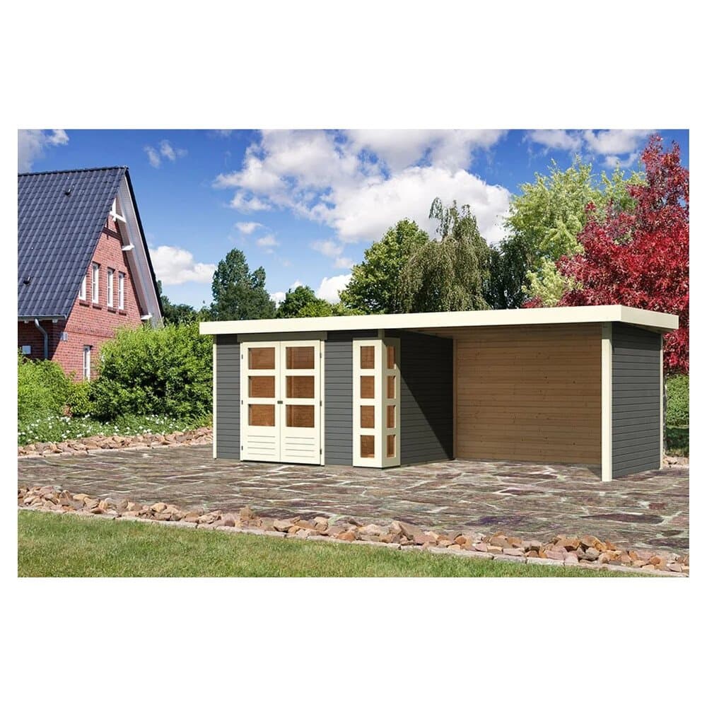 Karibu Holz-Gartenhaus Sölve Terragrau Flachdach Lackiert 298 cm x 213 cm