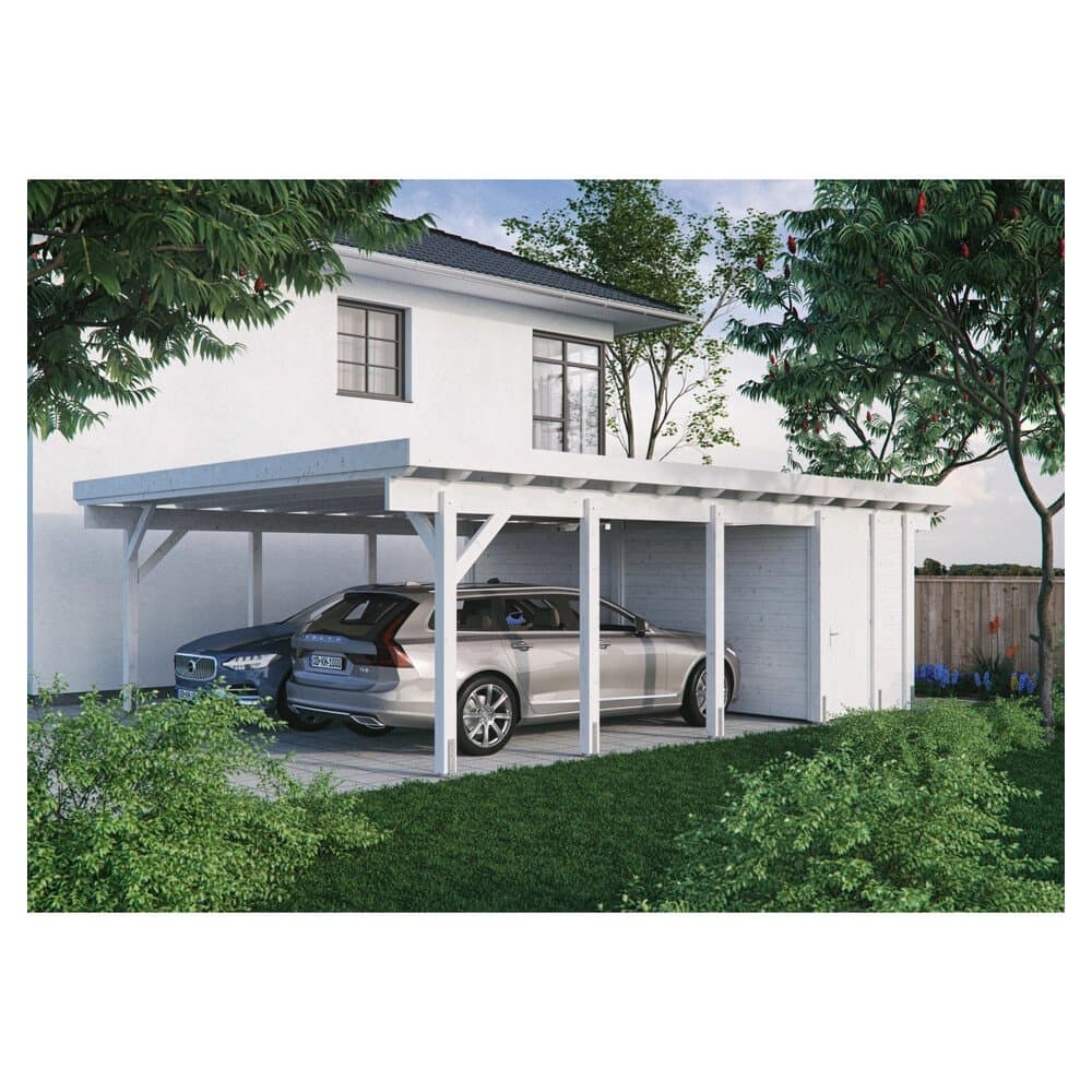 Kiehn-Holz Geräteraum für Doppelcarport KH 330 Weiß 174 cm x 585 cm
