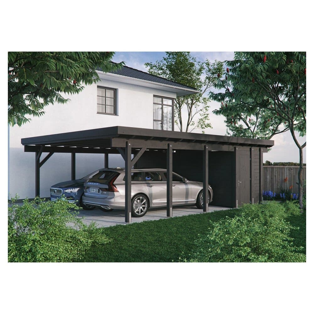 Kiehn-Holz Geräteraum für Doppelcarport KH 331 Anthrazit 174 cm x 585 cm