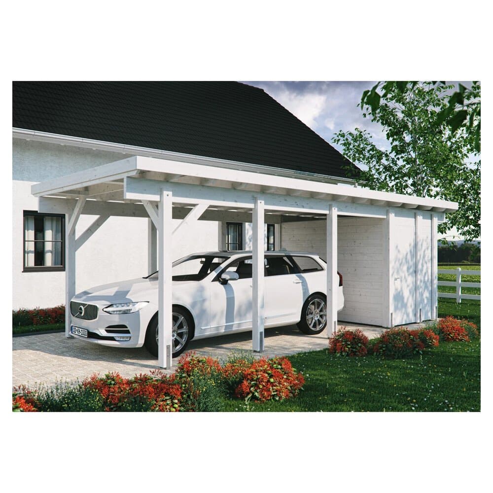 Kiehn-Holz Geräteraum für Einzelcarport KH 320 Weiß 174 cm x 299 cm