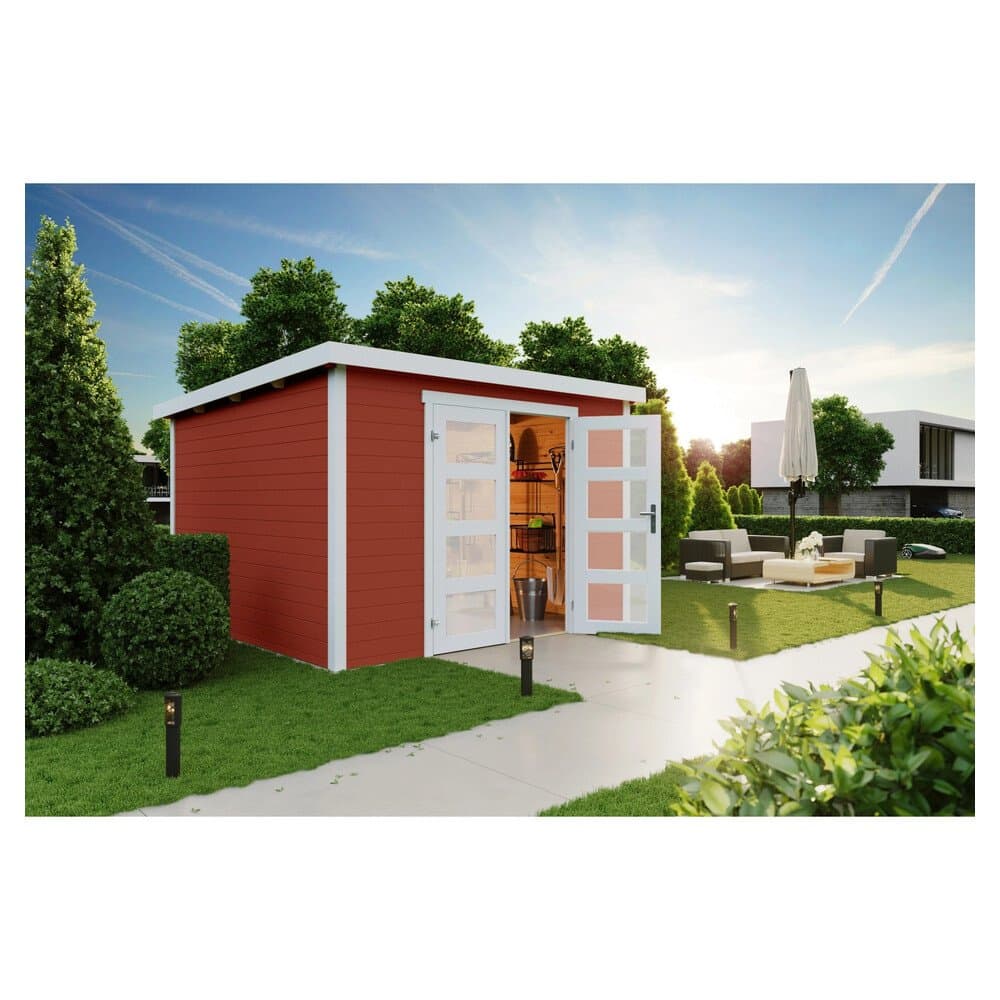 Lasita Holz-Gartenhaus Zambezi 7 Flachdach Schwedenrot Lasiert 300 cm x 300 cm