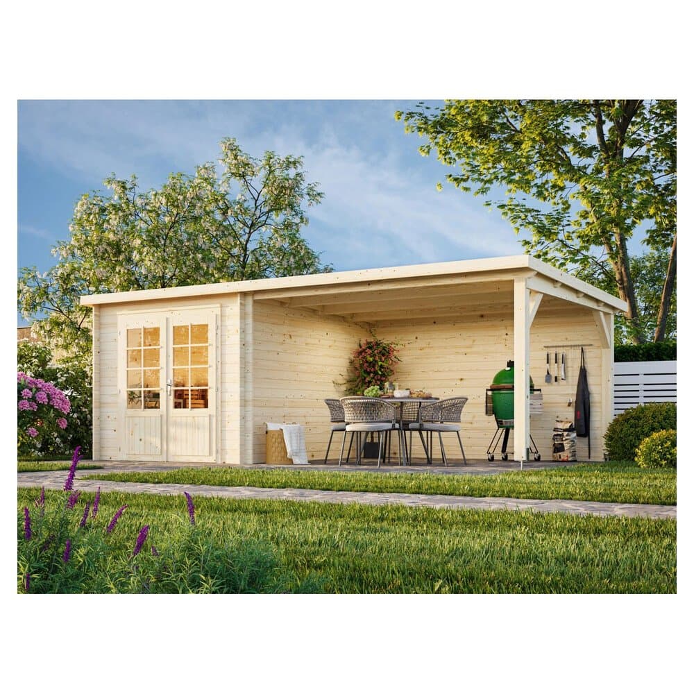 Palmako Ella Holz-Gartenhaus Natur Flachdach Unbehandelt 602 cm x 300 cm