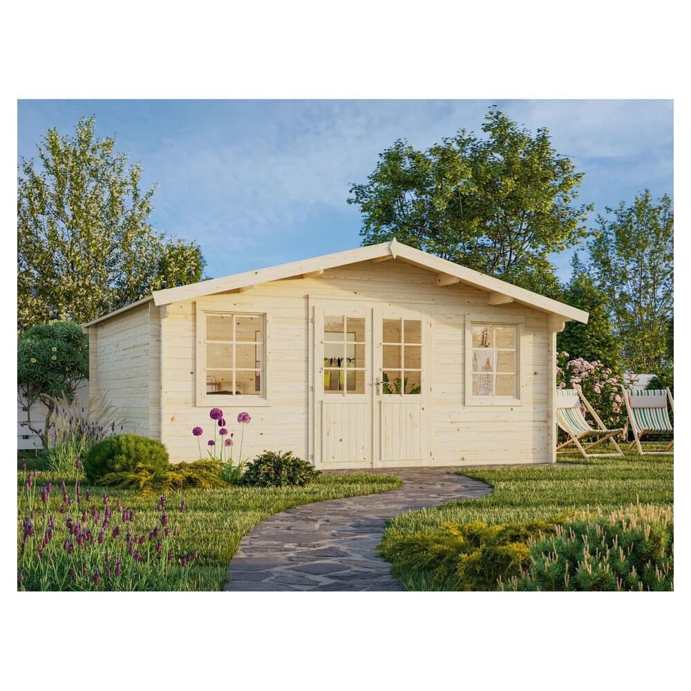 Palmako Holz-Gartenhaus Klara Satteldach Tauchgrundiert 504 cm x 380 cm 17 m²