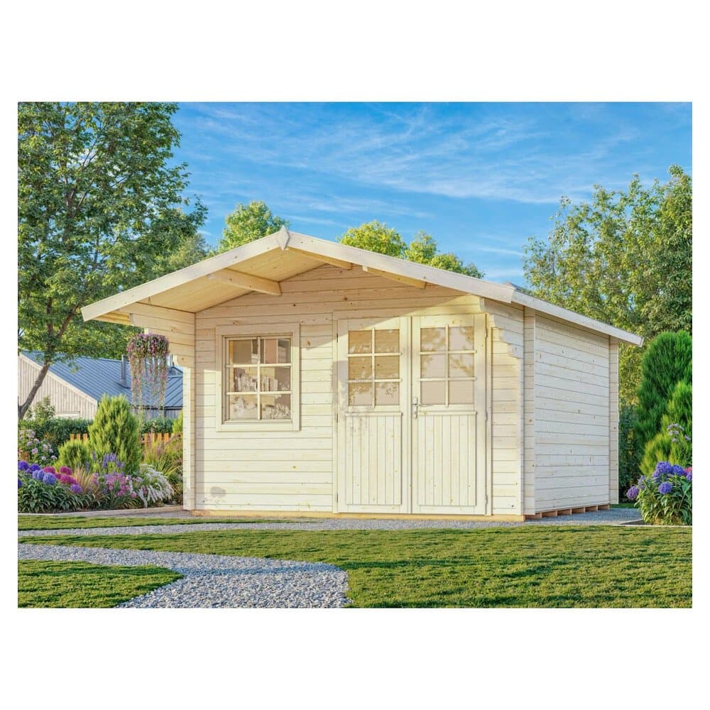 Palmako Holz-Gartenhaus Sally Satteldach Unbehandelt 380 cm x 380 cm 12,3 m²