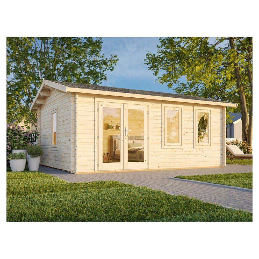 Palmako Iris Holz-Gartenhaus Natur Satteldach Tauchgrundiert 510 cm x 390 cm