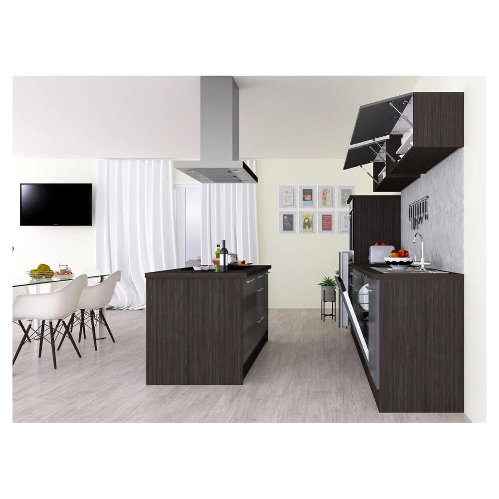 Respekta Premium Inselküche 280 cm Grau Hochglanz-Eiche Grau