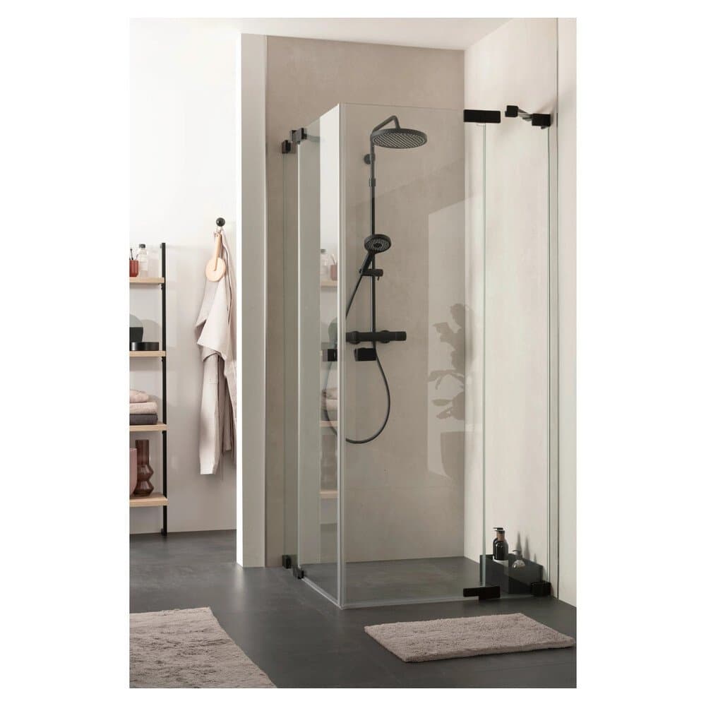 Schöner Wohnen Eckdusche 2 DrehtĂŒren und 2 Festteilen Schwarzmatt 90x90x200 cm