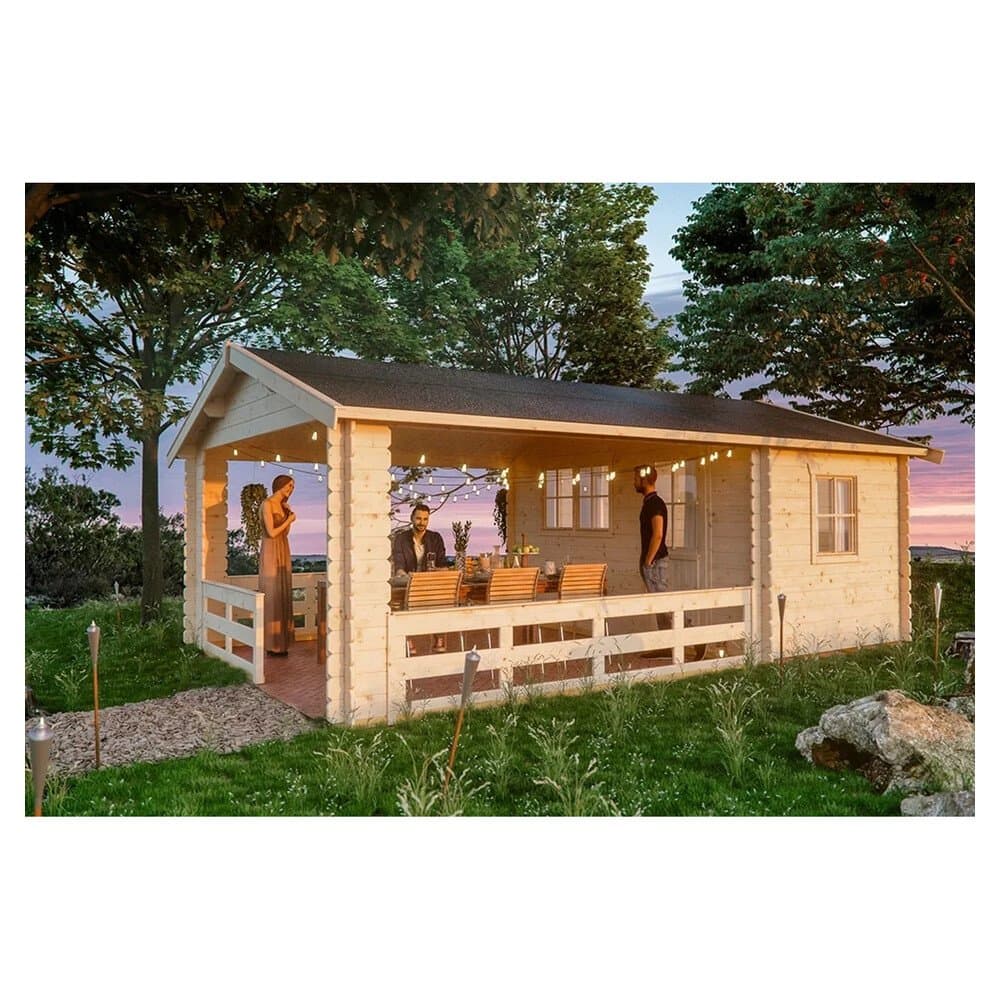 Skan Holz-Gartenhaus Alicante 3 Natur B x T 380 x 613 cm davon 363 cm Terrasse