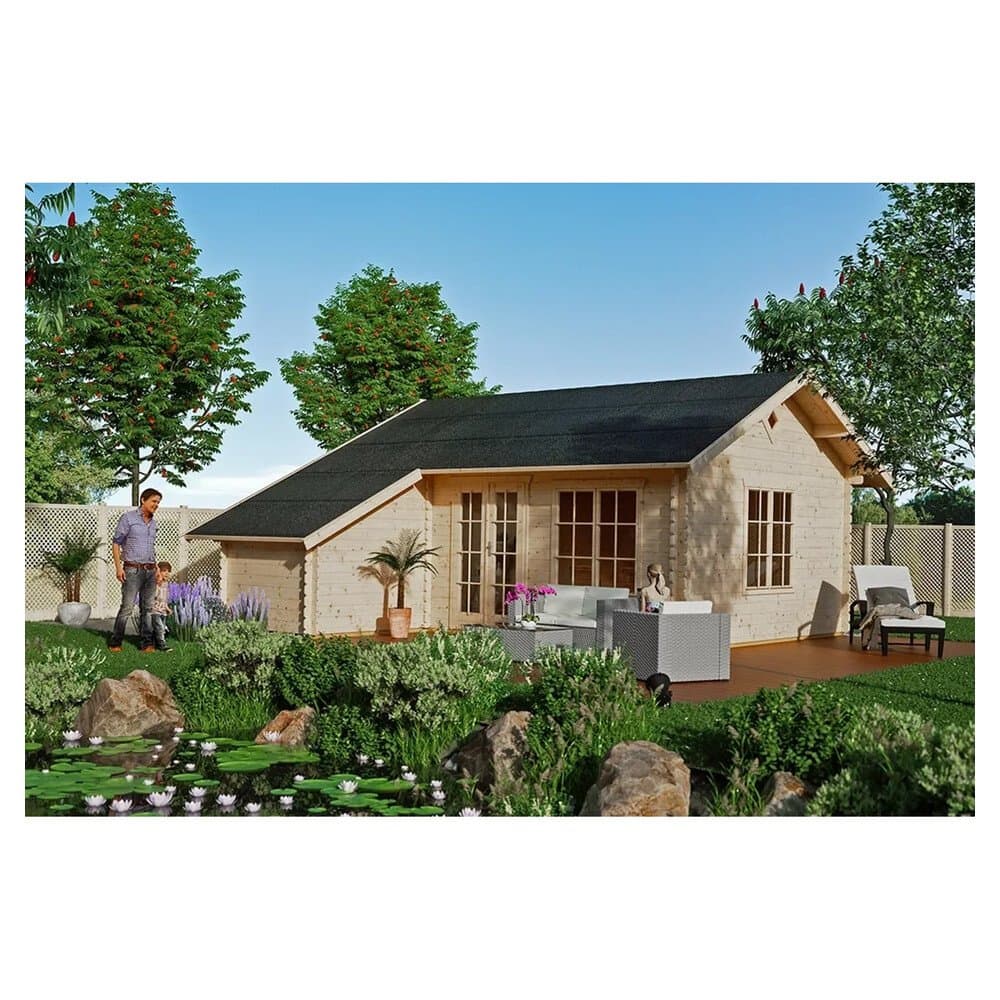 Skan Holz-Gartenhaus Esbjerg 3 mit Anbauschuppen B x T 420 cm x 560 cm