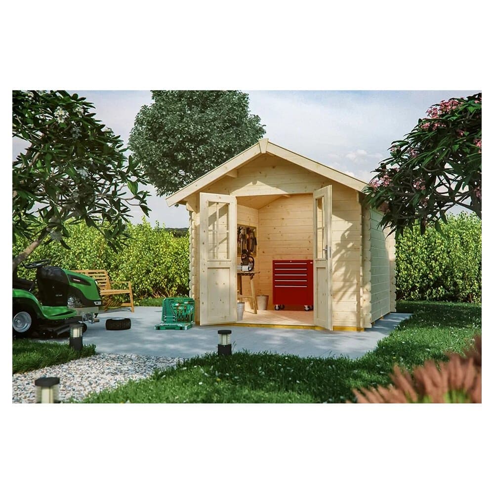Skan Holz Holz-Gartenhaus Palma 3 Satteldach Natur Unbehandelt 280 cm x 355 cm