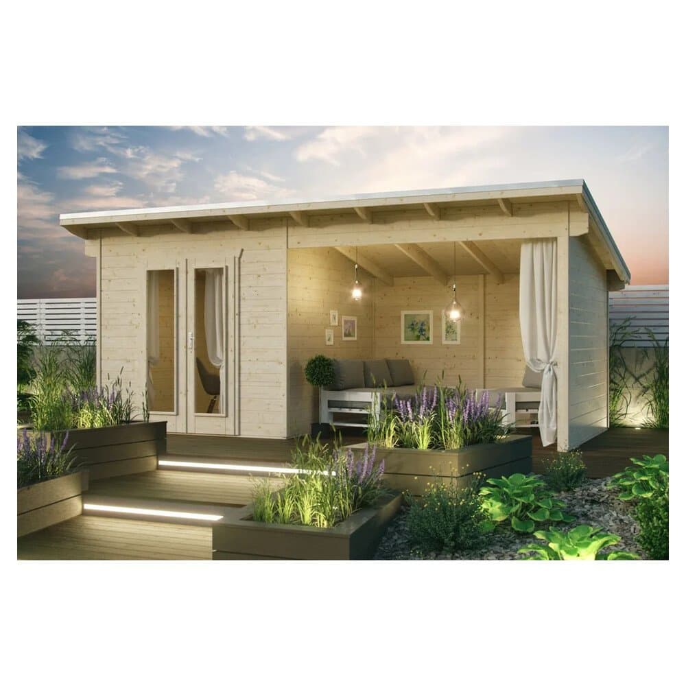 Skan Holz Holz-Gartenhaus Texel Pultdach Unbehandelt 590 cm x 310 cm 7,5 m²