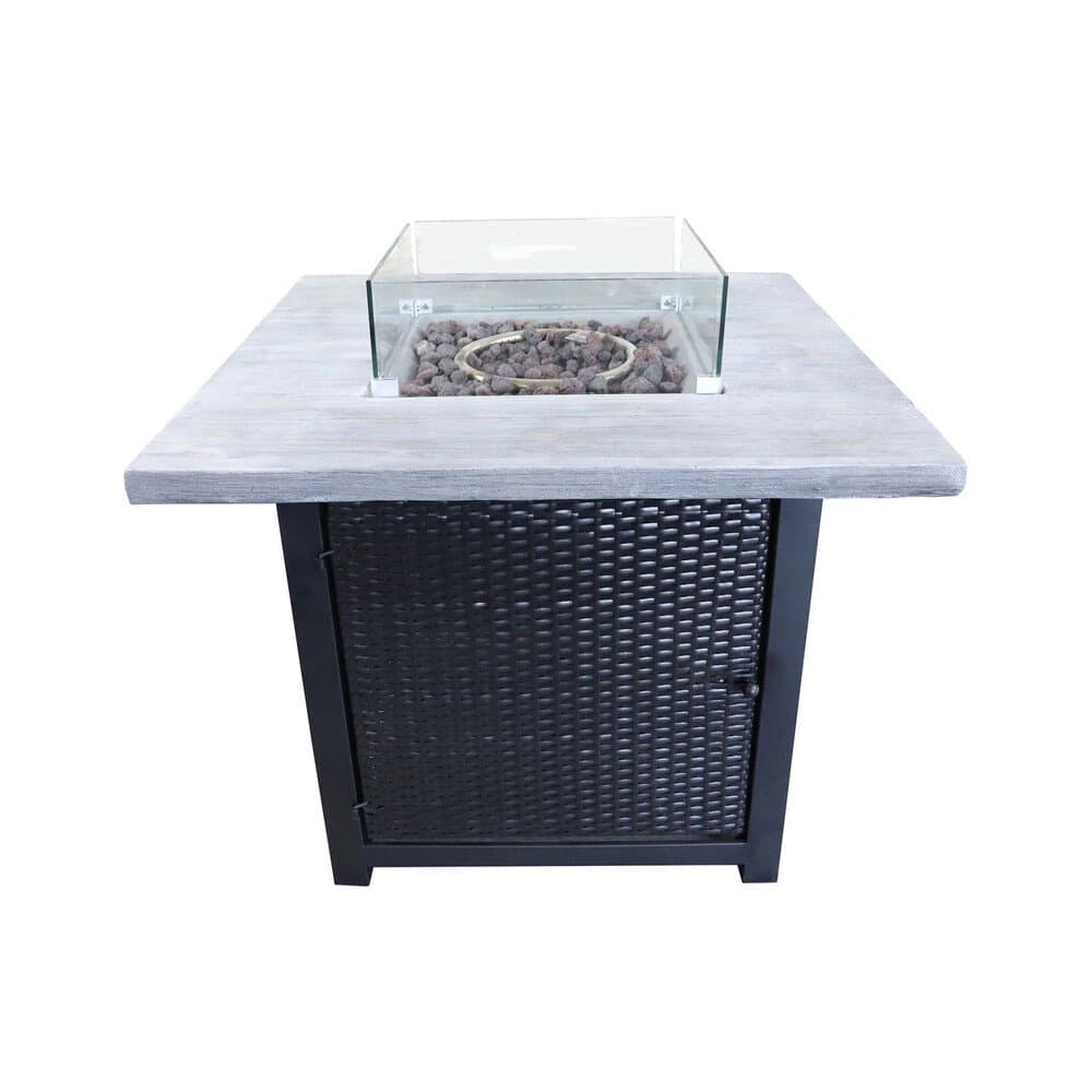 Teamson Home 86 cm Garten PE Rattan Basis Propan Feuerstelle Schwarz