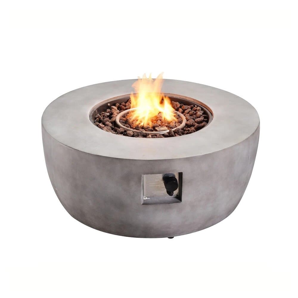Teamson Home 91.5 cm Garten Faux Beton Runde Propan Gas Feuerstelle Grau