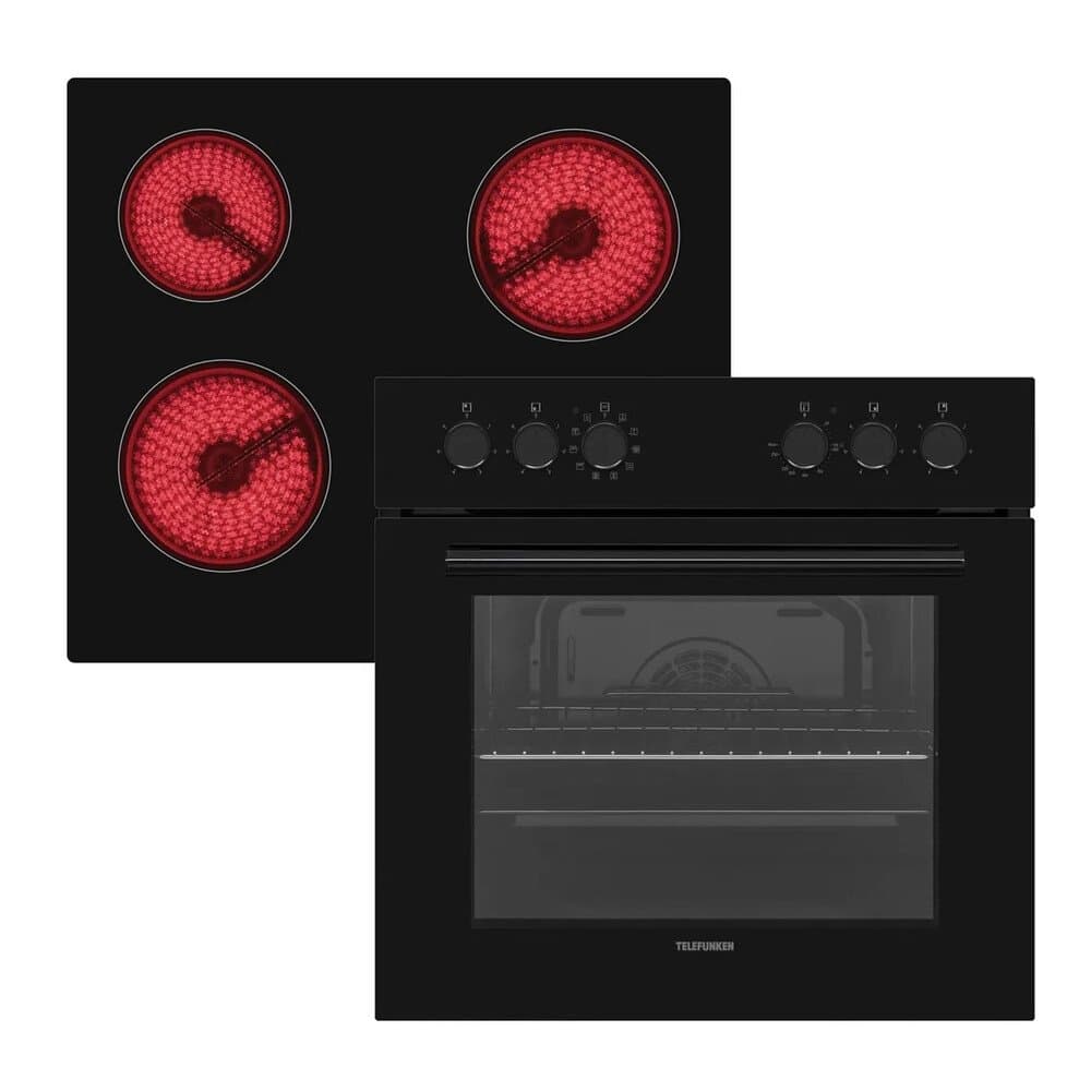 Telefunken Einbauherd-Set Backofen mit Grill und Umluft 65 Liter Vap-Clean ECH65A-B2