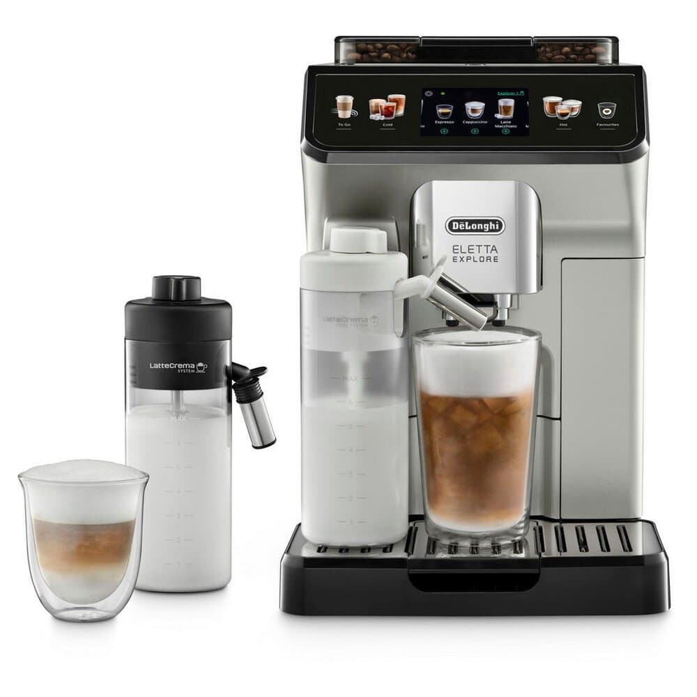 De'Longhi Kaffeevollautomat Eletta Explore ECAM450.55.S - 40 Rezepte, heißer & kalter Milchschaum, 3,5" Touch-Display, herausnehmbare Brühgruppe,