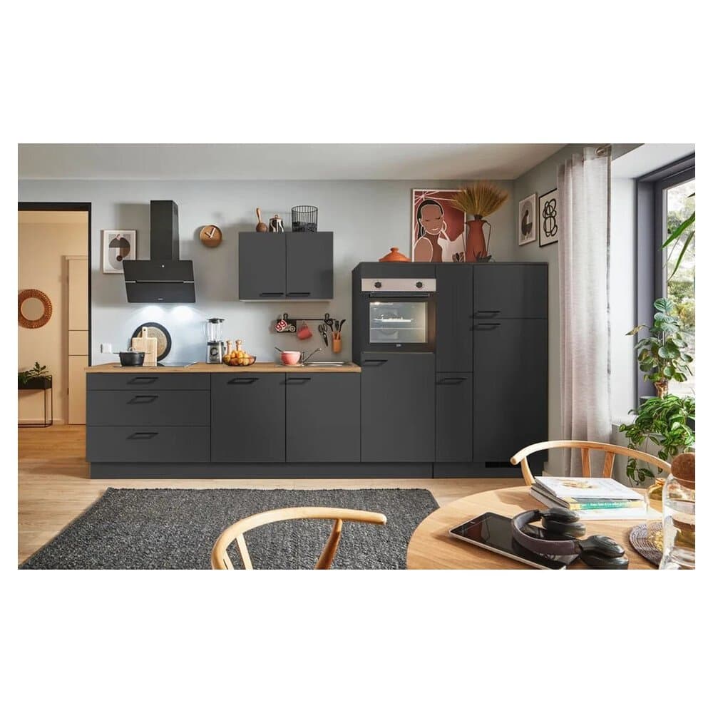 pino Küchenzeile 340 cm Grafit Anschlag rechts 1 Geräte-, 1 Apothekerschrank