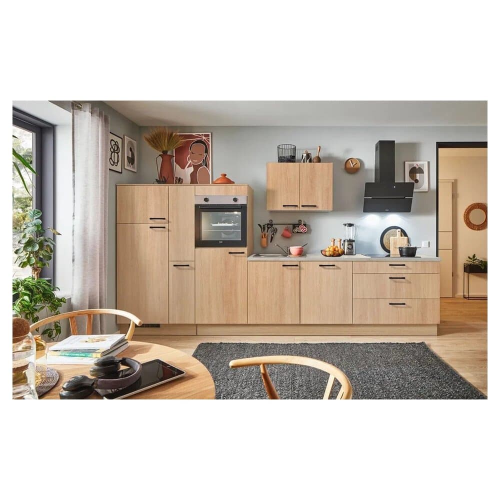 pino Küchenzeile 350 cm Eiche Aviva Anschlag links 1 Geräte-, 1 Apothekerschrank