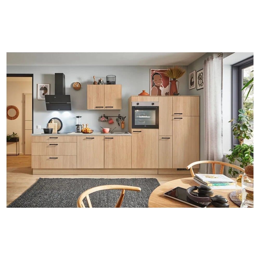 pino Küchenzeile 350cm Eiche Aviva Anschlag rechts 1 Geräte-, 1 Apothekerschrank