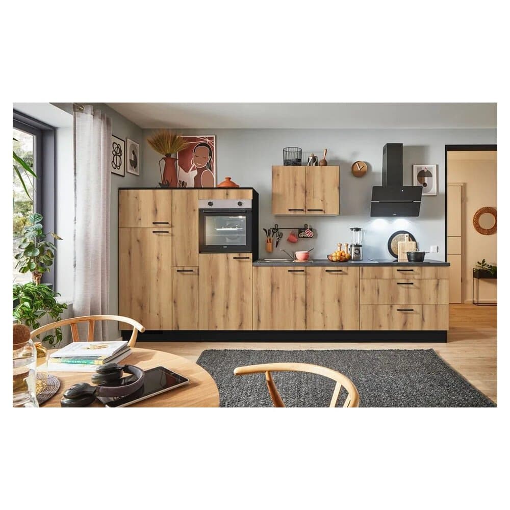 pino Küchenzeile 370 cm Evoke Eiche Anschlag links 1 Geräte-, 1 Apothekerschrank