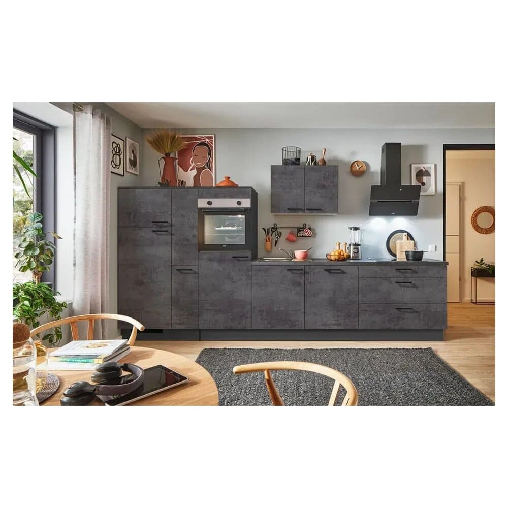 pino Küchenzeile 370cm Beton Grafitgrau Anschlag L 1 Geräte-, 1 Apothekerschrank