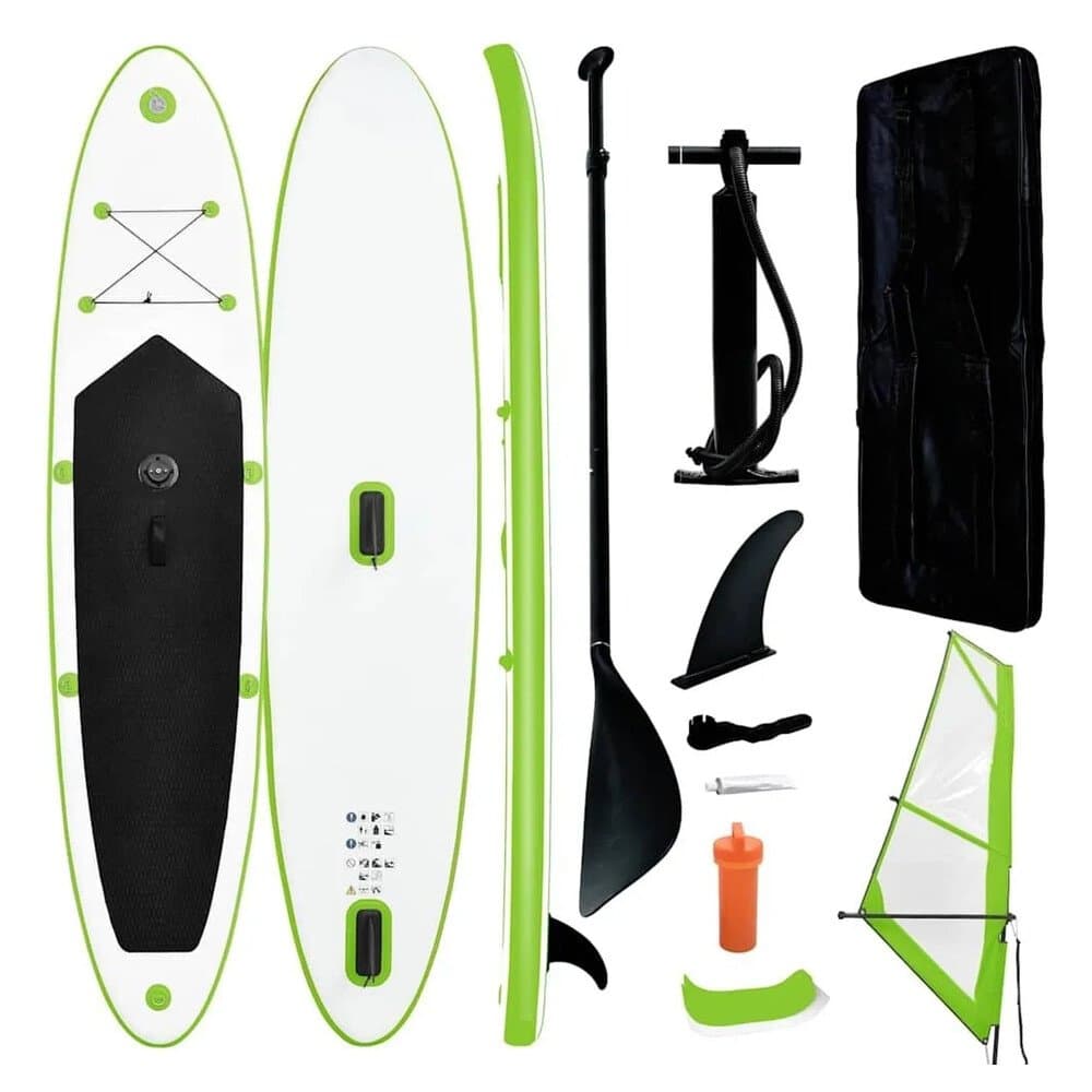 vidaXL Aufblasbares SUP-Board mit Segel Set Grün und Weiß 92735