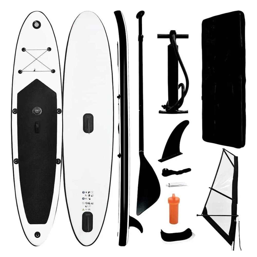vidaXL Aufblasbares SUP-Board mit Segel Set Schwarz und Weiß 92736