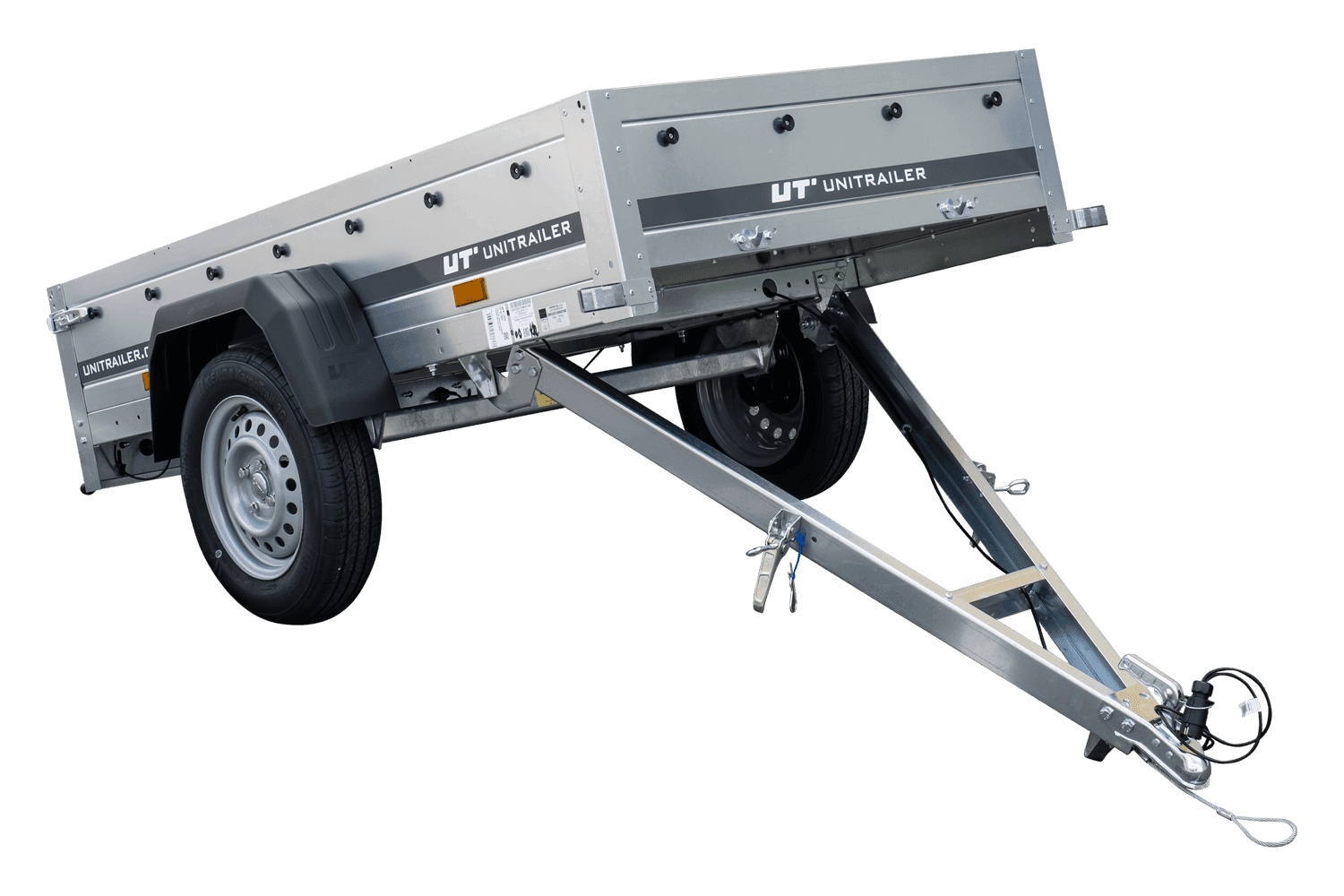 200×106 Gitteranhänger mit blauer Flachplane, Gitterwänden und Stützrad – Garden Trailer 200 KIPP