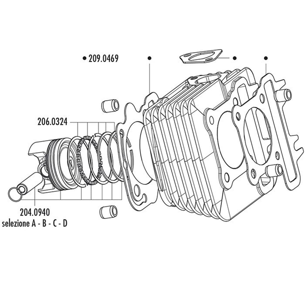 Polini - Jeu De Segments 49mm Piaggio New Fly Vespa Lx 4t 4v - Polini Alu 80cc