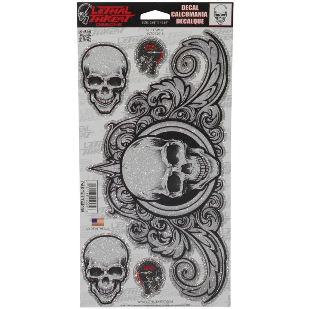 Lethal Threat - Autocollant / Sticker - Lethal Threat Skull Swirl Pailleter 15 X 26cm