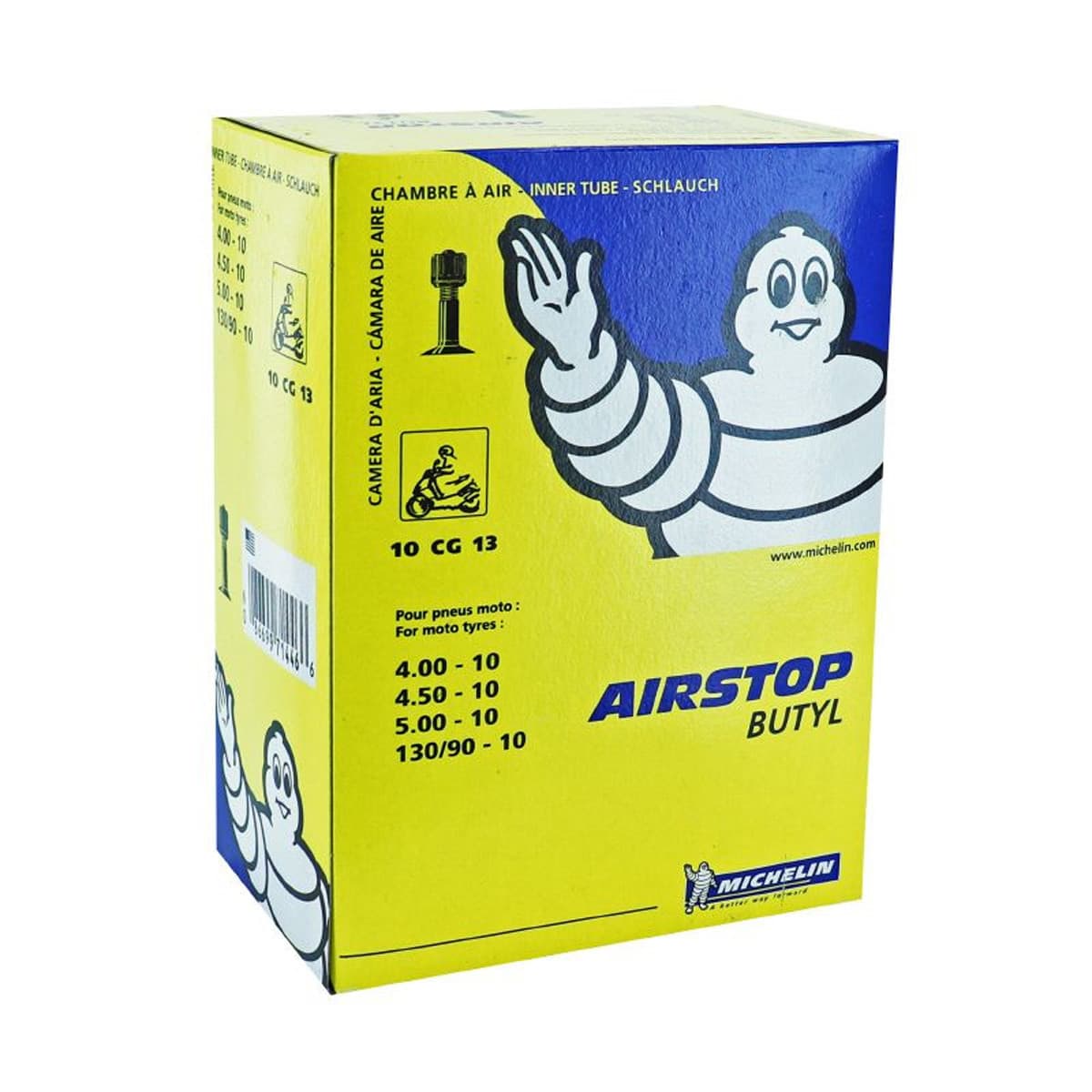 Michelin - Chambre À Air 10 Pouces 4.00x10 / 130/90-10 Michelin Valve Coudée 90 Degrés