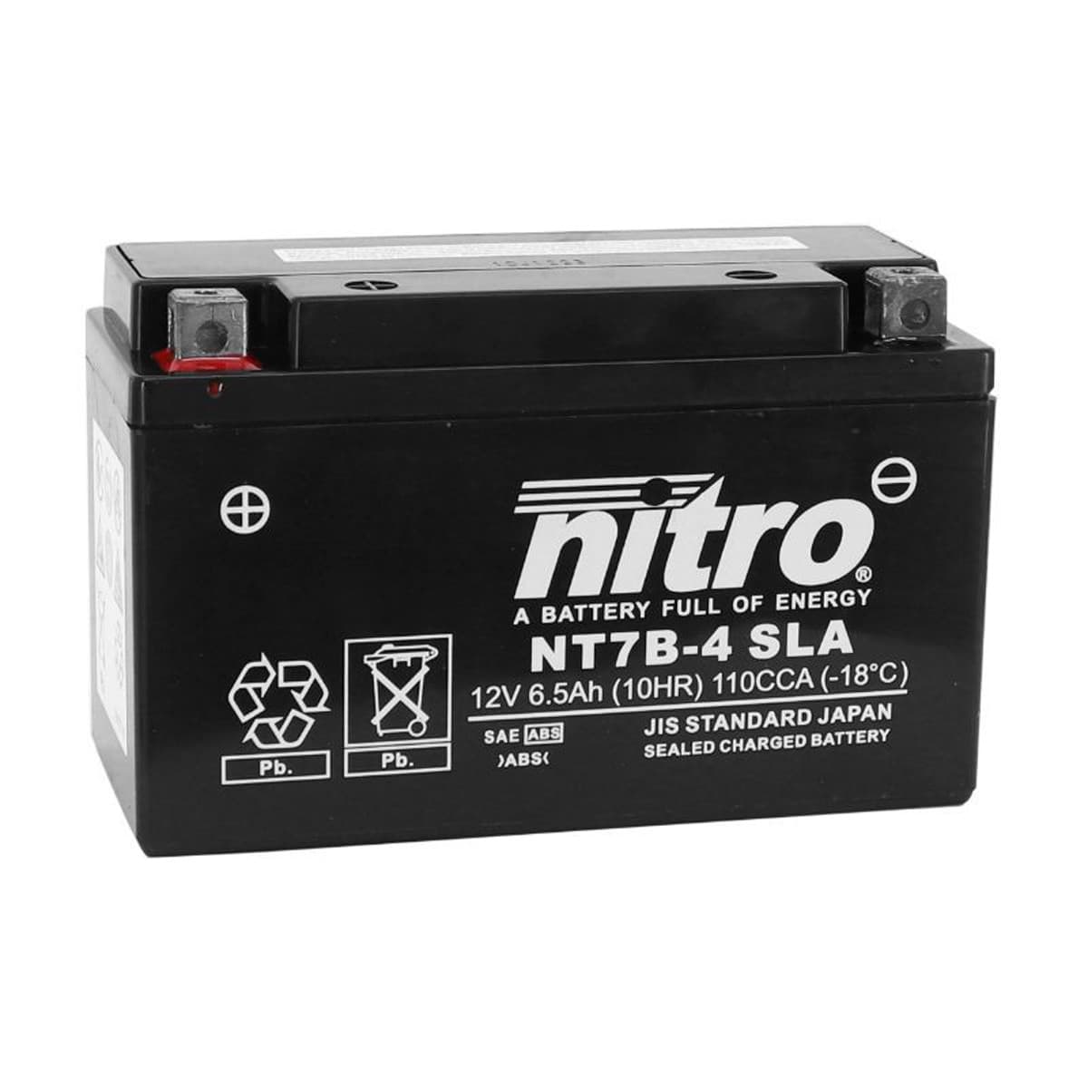 Nitro - Batterie 12v 6.5 Ah Nt7b-4 Sla / Yt7b-4 - Nitro Prêt À L'emploi / Sans Entretien +d