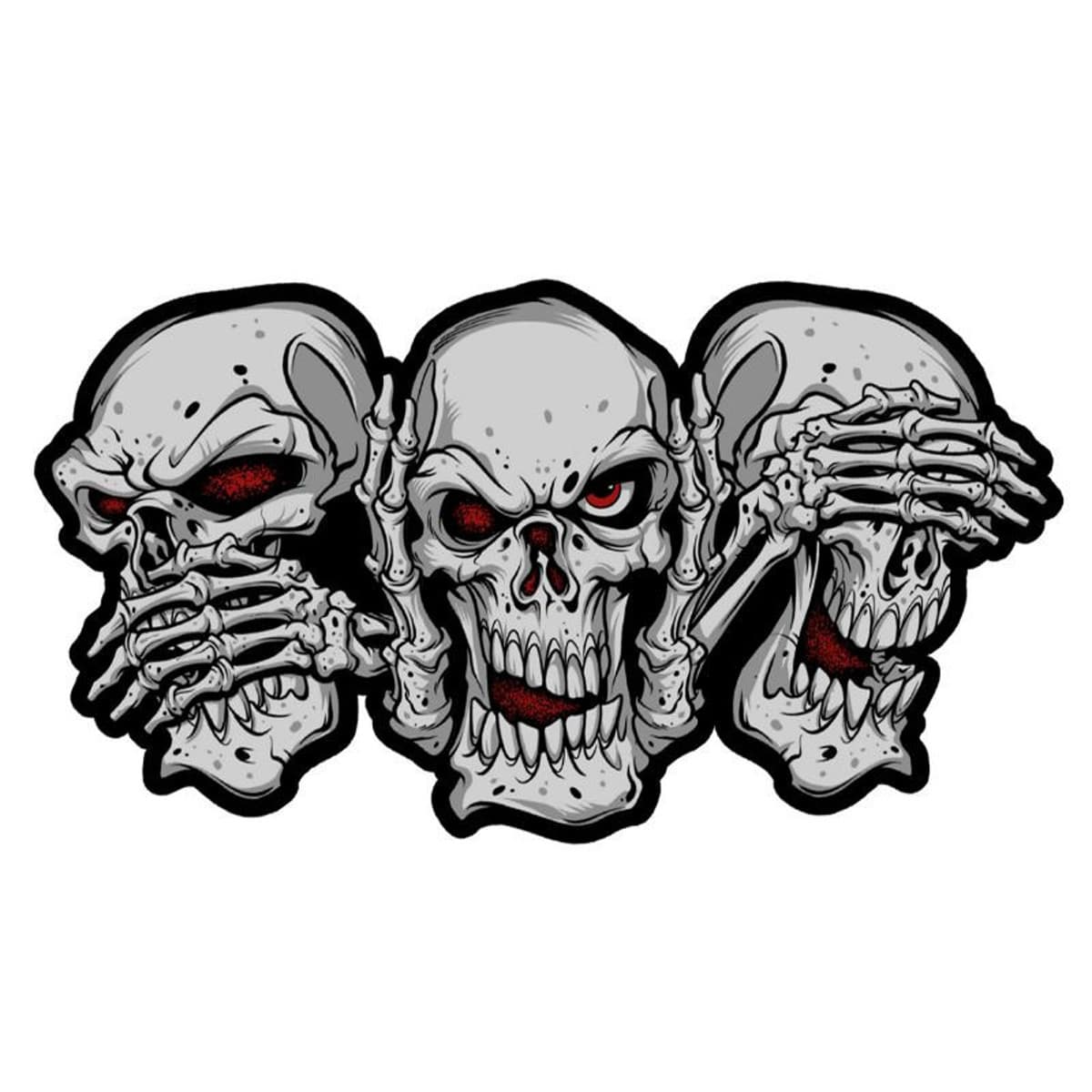 Lethal Threat - Autocollant / Sticker - Lethal Threat Mini See Speak Hear No Evil Skulls 6 X 8cm