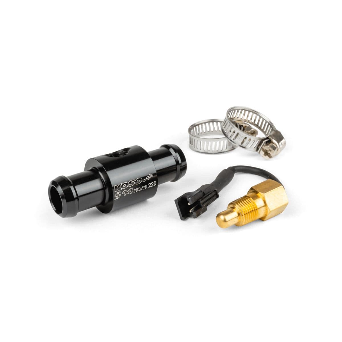 Koso - Adaptateur Avec Sonde De Température Sur Durite Refroidissement 14 / 16 / 18 / 22 / 26 Mm - Koso Noir Connectique Noire 14.00 Mm