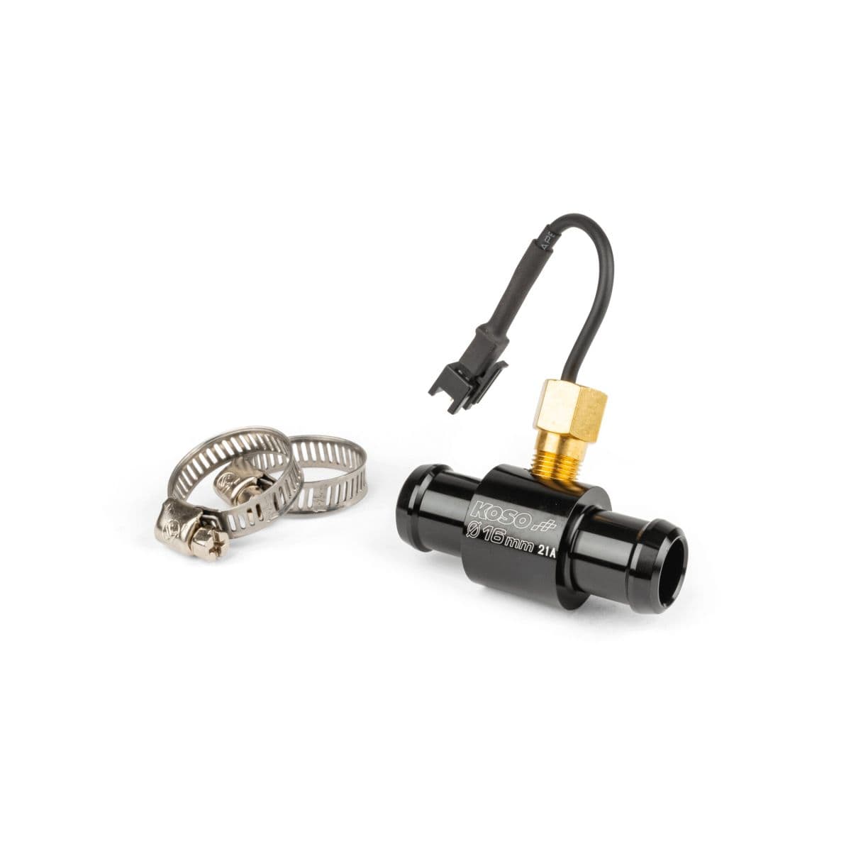 Koso - Adaptateur Avec Sonde De Température Sur Durite Refroidissement 14 / 16 / 18 / 22 / 26 Mm - Koso Noir Connectique Noire 16.00 Mm