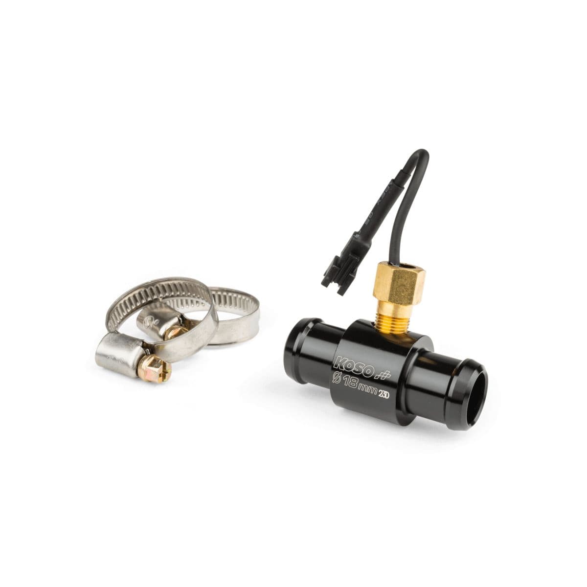 Koso - Adaptateur Avec Sonde De Température Sur Durite Refroidissement 14 / 16 / 18 / 22 / 26 Mm - Koso Noir Connectique Noire 18.00 Mm