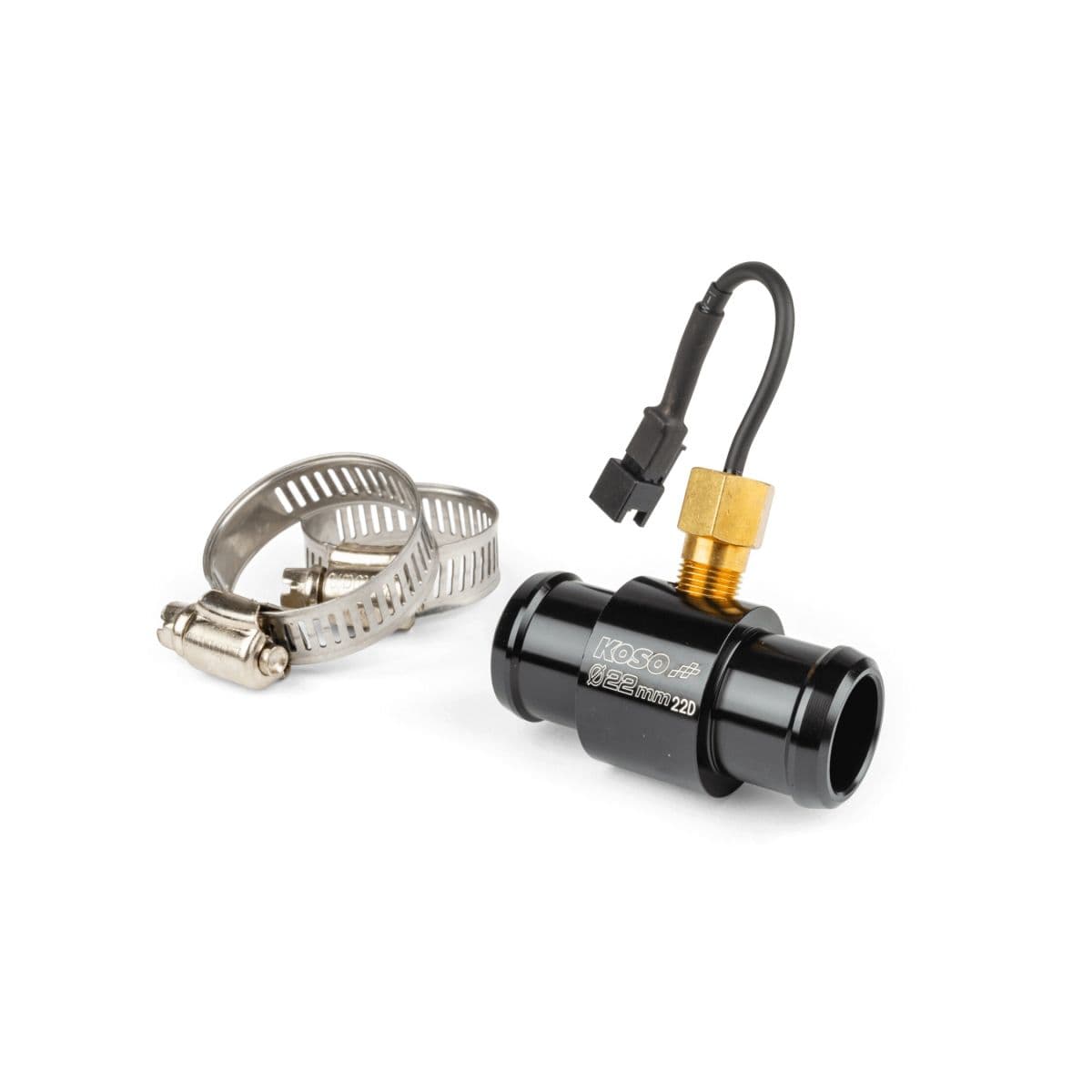 Koso - Adaptateur Avec Sonde De Température Sur Durite Refroidissement 14 / 16 / 18 / 22 / 26 Mm - Koso Noir Connectique Noire 22.00 Mm